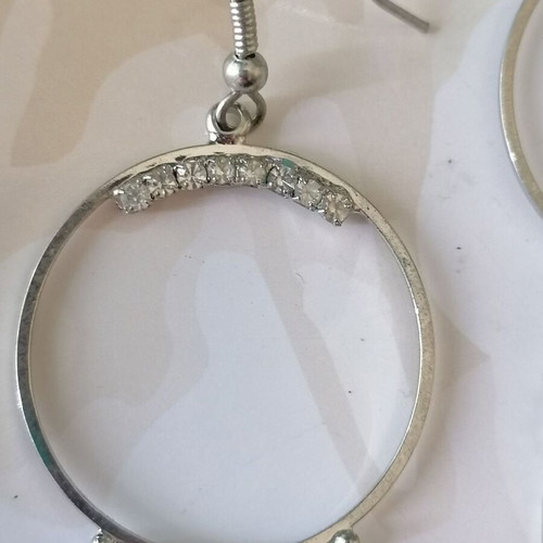 Long earrings new with hoop, rhinestones and dangling chains silver