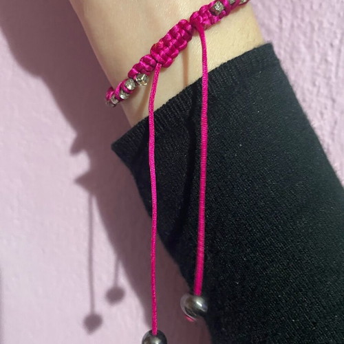 Fuchsia hand bracelet used with rhinestones and adjustable strap