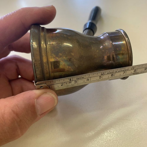 Ottoman brass coffee pot handmade, used, wooden handle