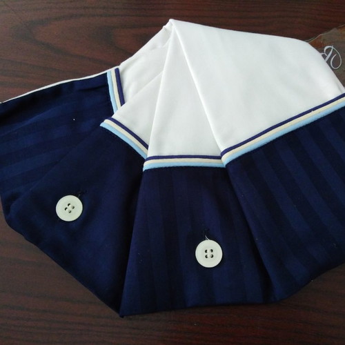 Italian double bed sheets set 100% cotton without elastic with dark blue stripe