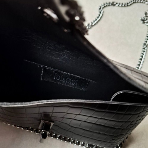 Toi & Moi Black Croc-Effect Bag with Chain Strap and Belt like new