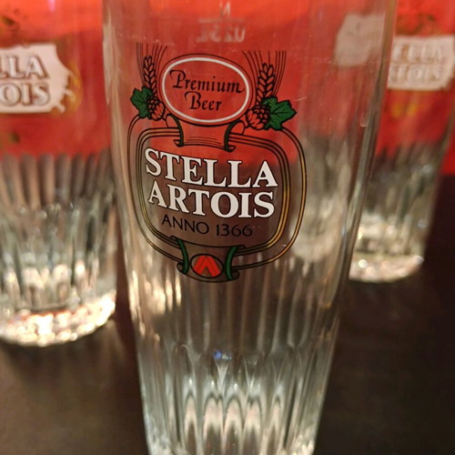 Vintage Stella Artois 5 glasses '60s and coffee set '50s, like new