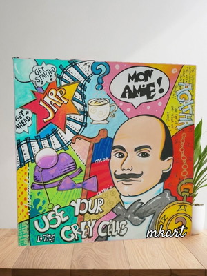 Hercule Poirot Pop Art painting, 40x40 cm