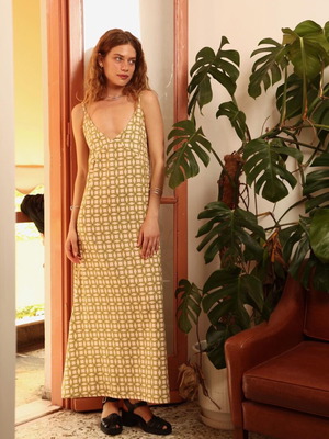 Long dress Kado handmade clothes new, lime and beige shades