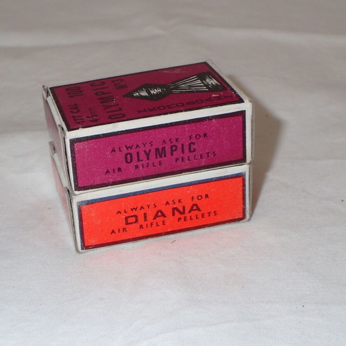 Two vintage DIANA and OLYMPIC 177 cal 4.5 mm shooting pellet boxes new, 100 pcs each