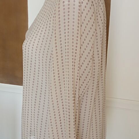 Semi Sheer Blouse M Beige and Black like new, polka dot with striped trim