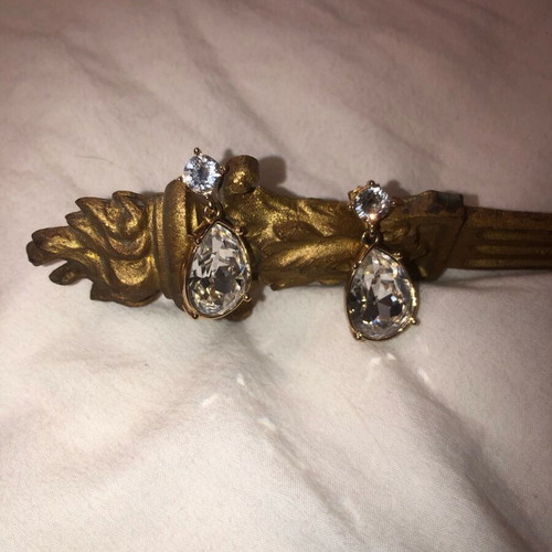 Vintage earrings with oval crystal drop like new, gold and silver