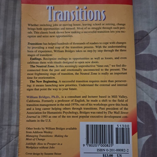 Transitions book used, making sense of life's changes