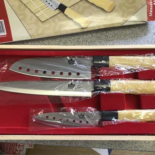 Nara in Asia knife set with wooden box new, 3 pieces
