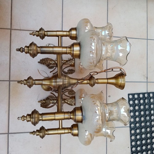 Vintage brass ceiling light with 6 lamps, like new