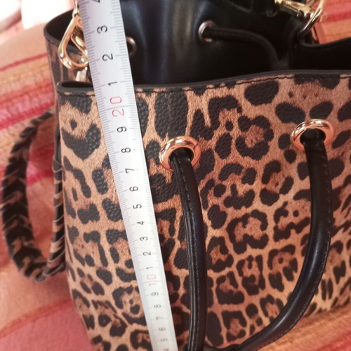Leopard Print Bucket Bag shoulder and hand, like new