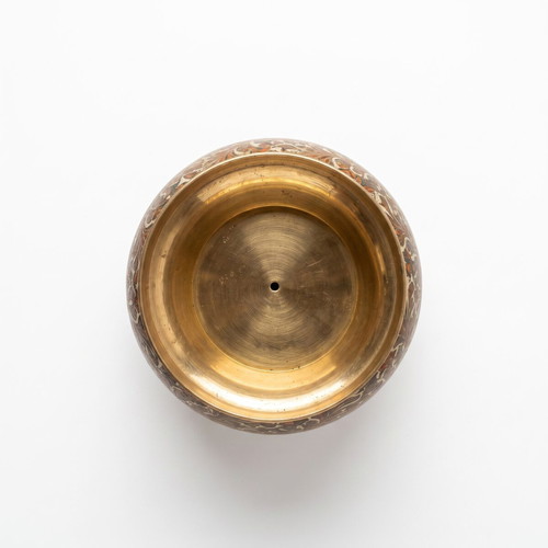 Vintage brass decorative vase with engraved motifs and enamel