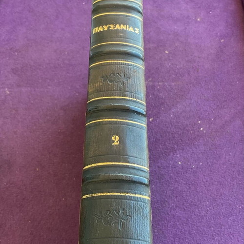 Pausanias leather-bound books used, bilingual Lipsiae edition 1874, set of two
