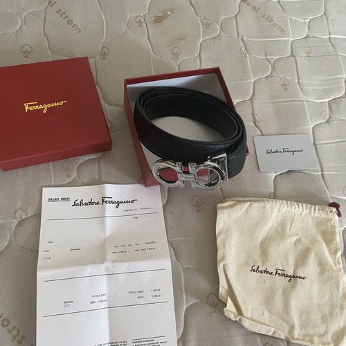 Ferragamo Leather Belt 120cm Like New, Black with Silver Gancini Buckle