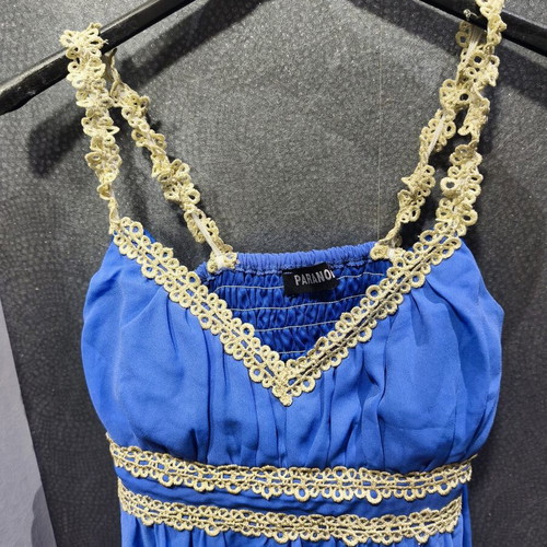 Paranoia cocktail dress like new, blue with gold lace details