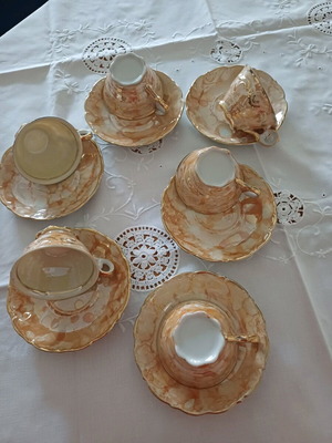 Vintage porcelain coffee tea cup set 6 pieces new from 1960s