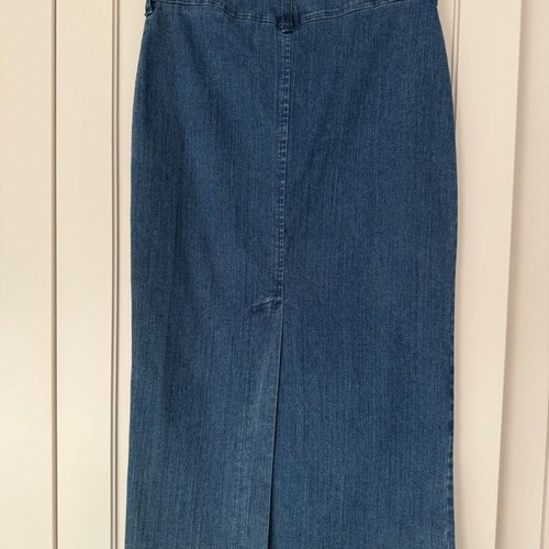 Denim stretch long skirt like new with decorative rhinestones blue size M