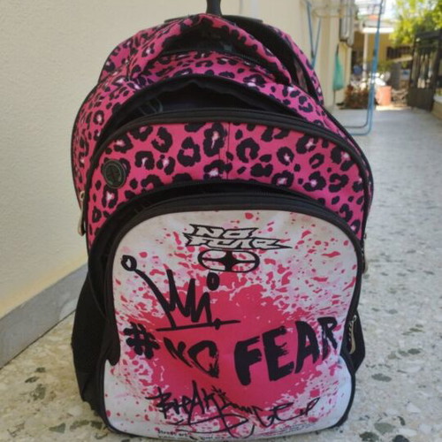 Back Me Up No Fear Queen school trolley bag used with gift pencil case