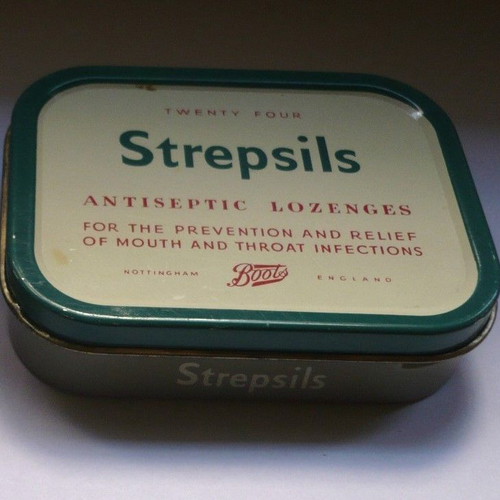 Vintage metal collectible tins Strepsils and Valda lozenges used, set of 3