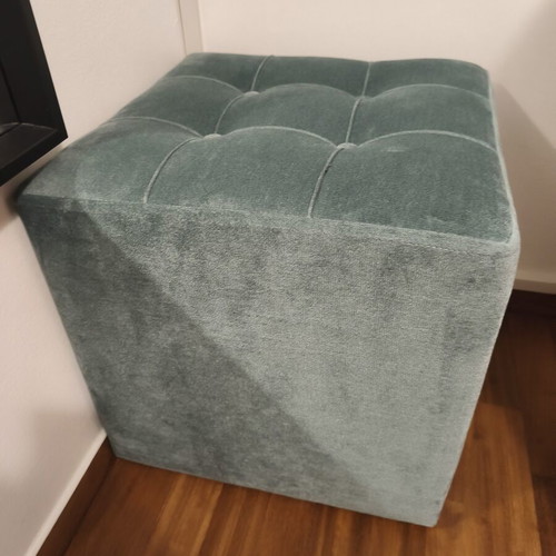 Square stool pouf in mint velvet like new, 47x47x47 cm