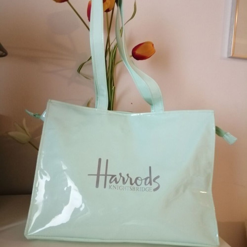 Harrods Knightsbridge shoulder bag used, aqua pastel polyester PVC
