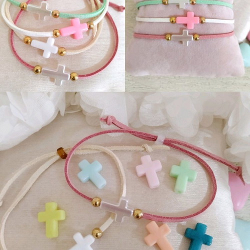 Handmade baptism witness bracelets with suede cords and crosses