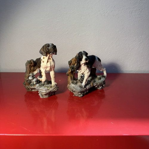 Set of 2 dog figurines used, 17 cm length 15 cm height