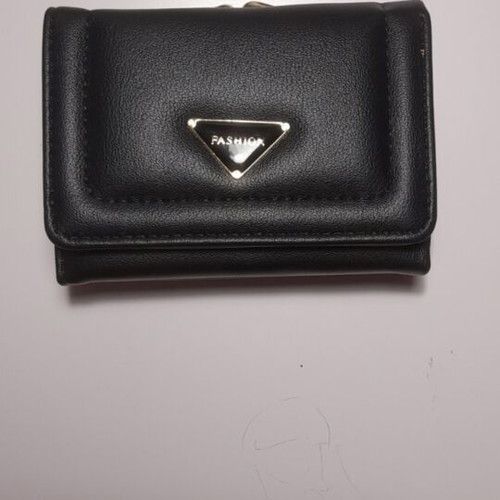 Black wallet new with gold emblem and beige lining