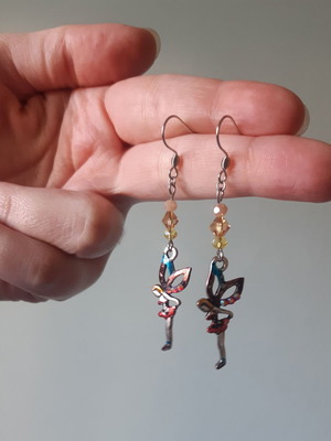 Handmade earrings with colorful fairy charms, new, silver base
