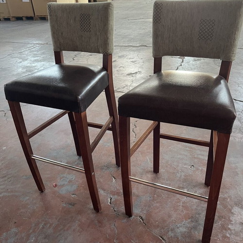 Bar stools set of 2 used with backrest, wood and leatherette