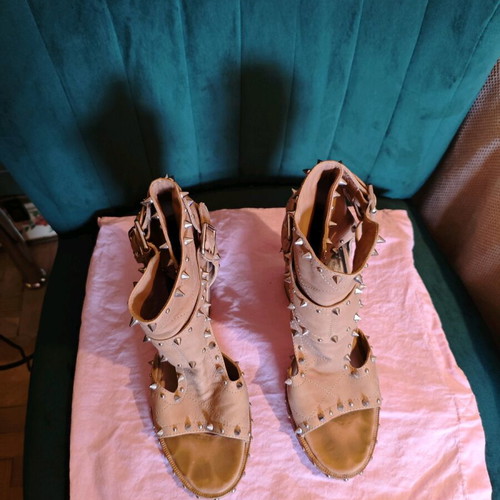Laurence Dacade Deric studded leather sandals used, beige, size 41
