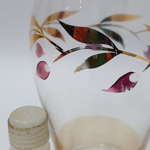 Vintage glass decanter hand-cut and hand-painted 25 oz like new