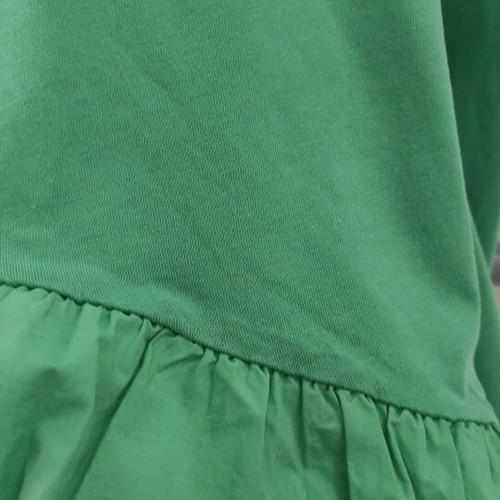 Asymmetric top with ruffles and fabric combination like new, green, cotton