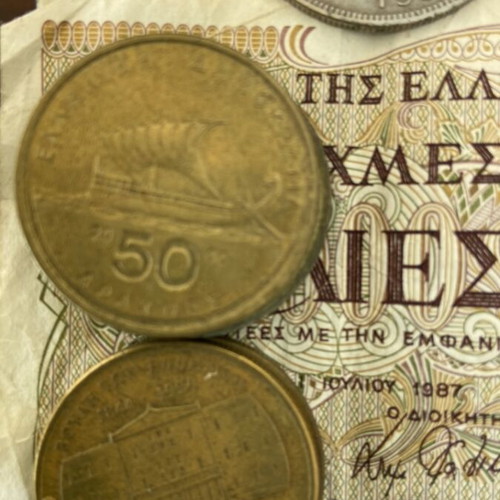 Greek drachma coin and banknote collection used