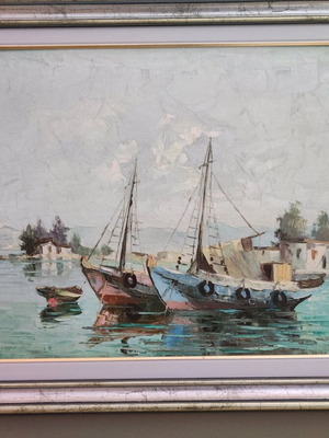 Painting by A. Papadomanolakis like new, sea theme in vintage frame