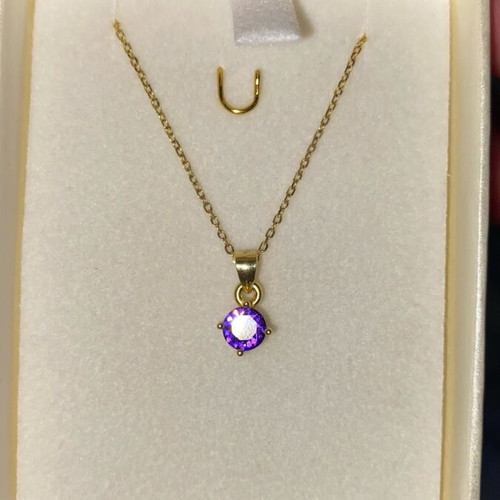 Silver gold-plated pendant with purple stone and chain new