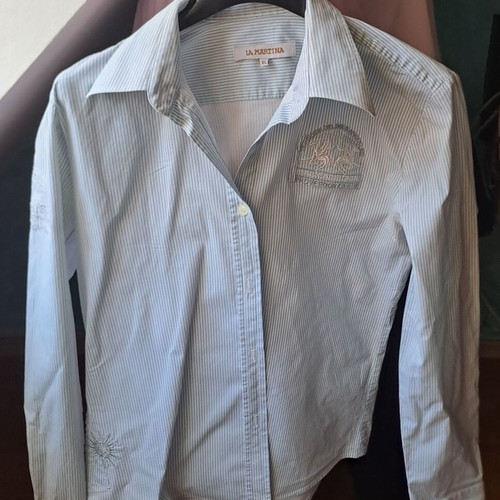 La Martina shirt like new, sky blue and white with embroidered logo