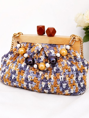 Vintage Handmade Knitted Clutch Bag in Vintage Style