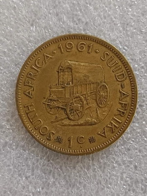 South Africa 1 Cent Coin 1961 used, Jan van Riebeeck design