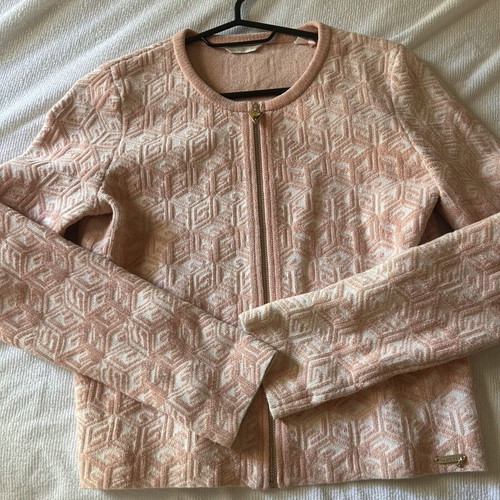 Guess velour cardigan, white and pink, XS