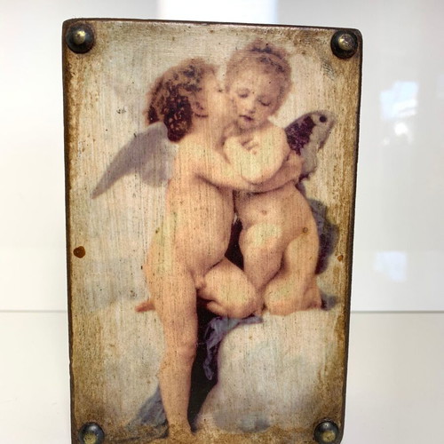 Wooden storage box used with angels