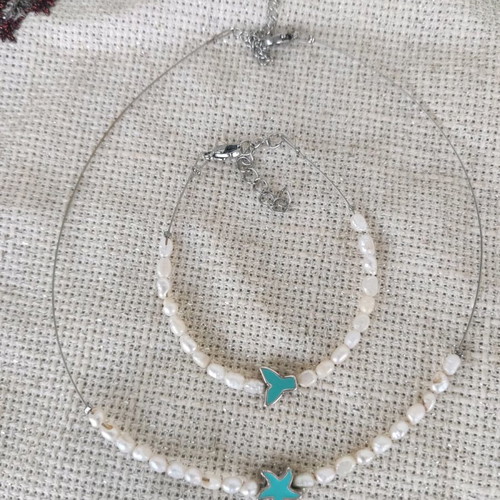 Necklace and bracelet set with pearls, handmade