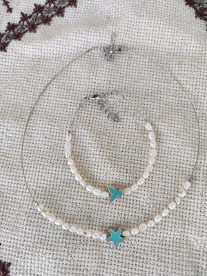 Necklace and bracelet set with pearls, handmade