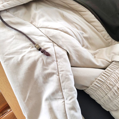 Lussile long women's coat like new with belt and hood beige