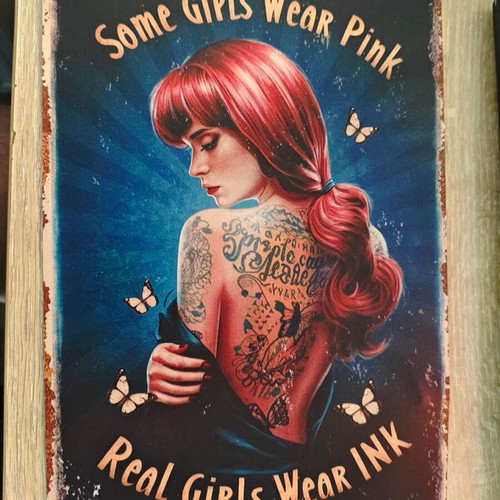 Metal decorative sign Real Girls Wear Ink like new, vintage tattoo art