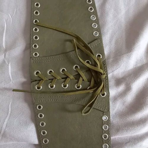Women's belt new elastic with leather detail green