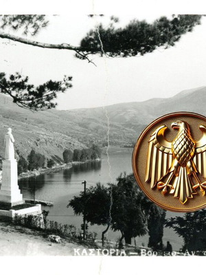Καρτποστάλ Καστοριά μεταχειρισμένη, βορειοανατολική άποψη με ανδριάντα Χριστόπουλου