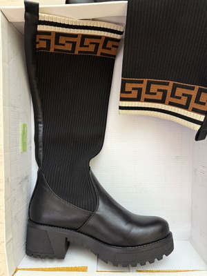 Black leather boots with fabric high, size 37, new