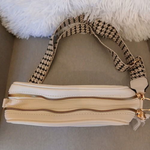 Crossbody bag beige with wide houndstooth strap like new