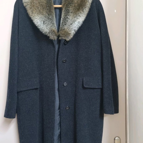 Wool coat new with synthetic fur, gray, size XL